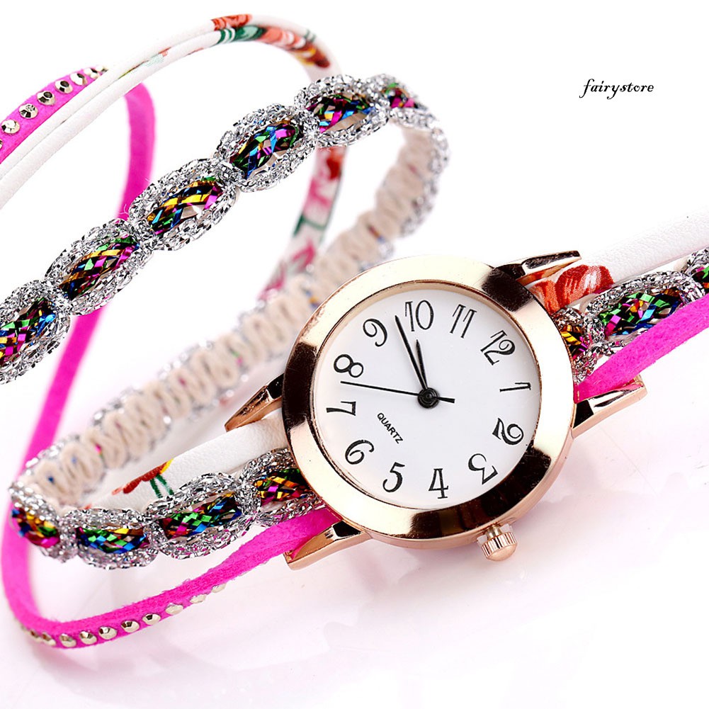 Đồng Hồ Analog Máy Quartz Mặt Tròn Đính Đá Sang Trọng