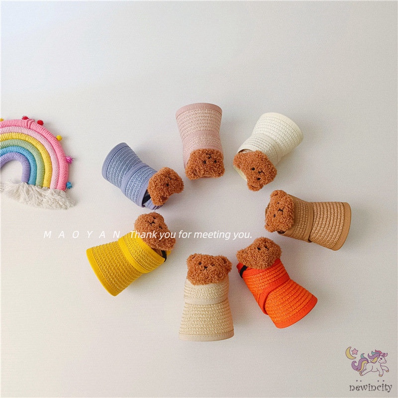 Mũ Cói Hở Chóp Họa Tiết Gấu Hoạt Hình Phong Cách Hàn Quốc Thời Trang Mùa Hè Cho Bé Trai