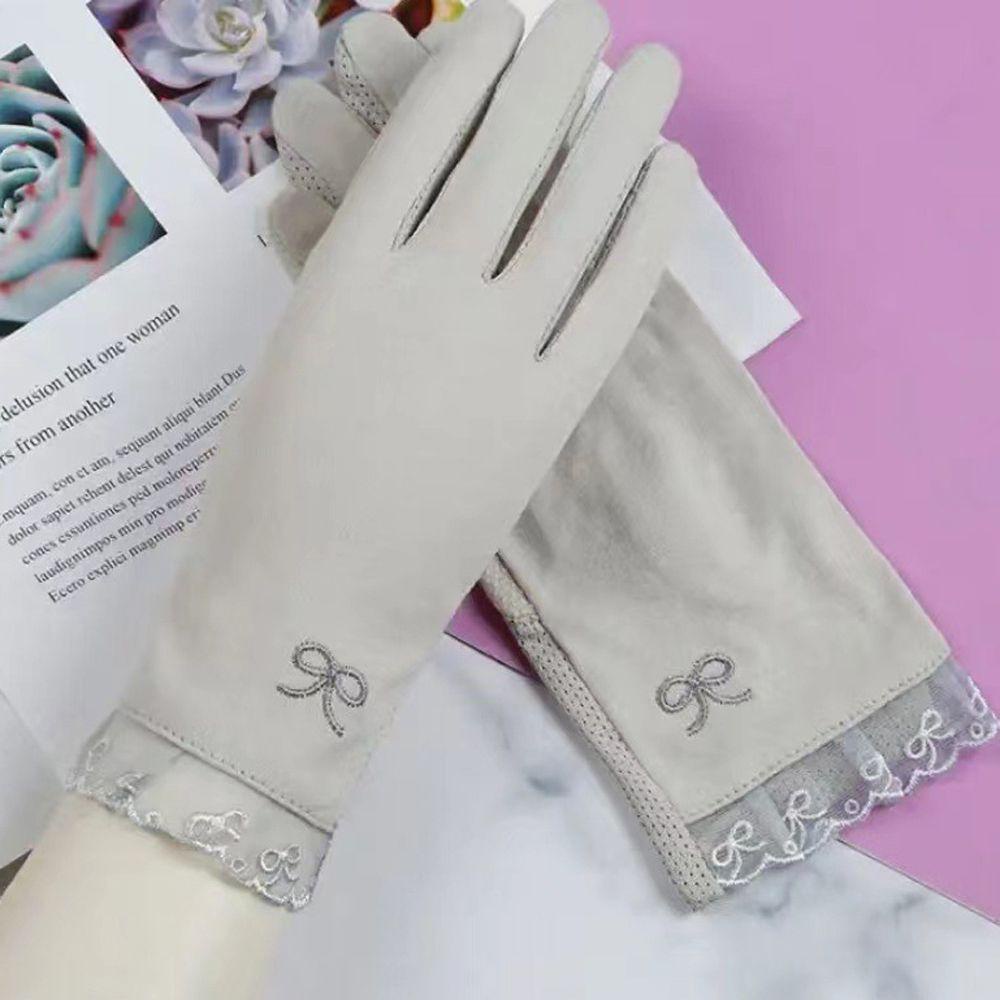 QQMALL Găng Tay Lái Xe Chống Nắng Đính Nơ Màu Sắc Đơn Giản Thời Trang Mùa Hè Cho Nữ