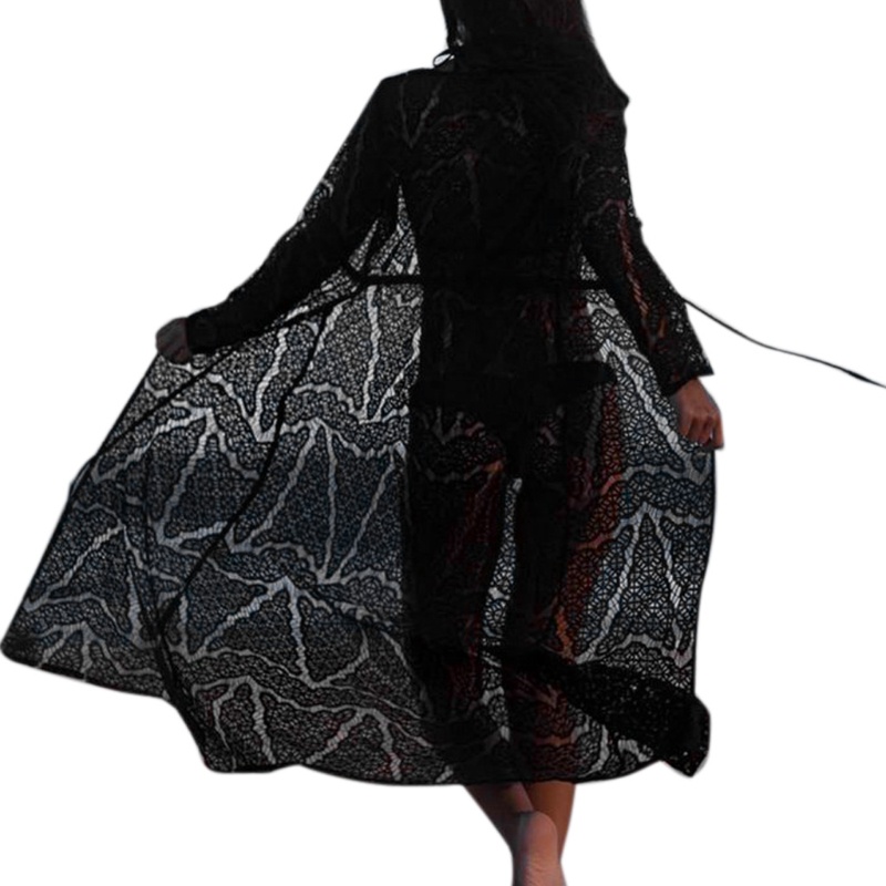 Áo Choàng Cardigan Dáng Ôm Dài Phối Ren Khoét Rỗng Thời Trang Đi Biển Cho Nữ