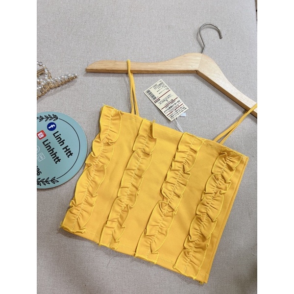 | Loại 1| Áo 2 dây gân ôm body croptop phối bèo áo dây dáng ngắn co dãn basic