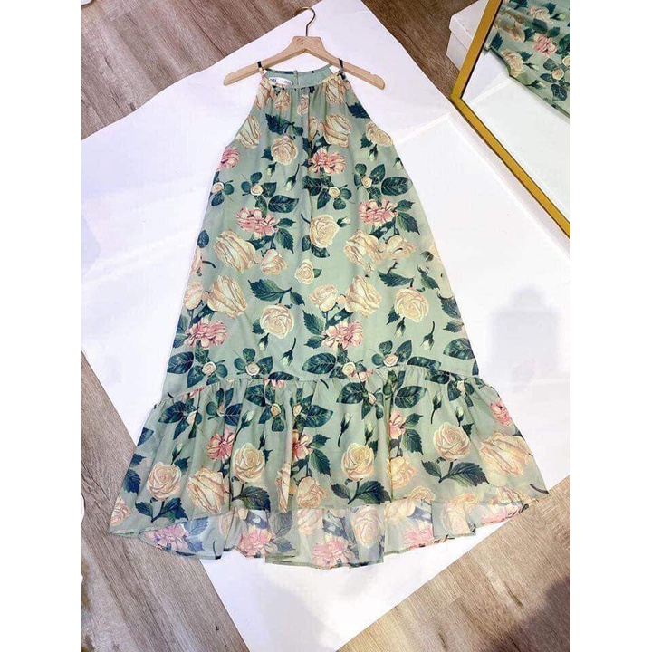 Váy bầu hai dây thiết kế M472 vải lụa tơ hai lớp thời trang Mom and Baby