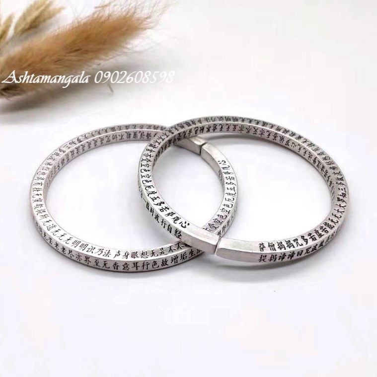 Vòng tay bạc 999 phiên bản Vuông Xoắn khắc Bát Nhã Tâm Kinh