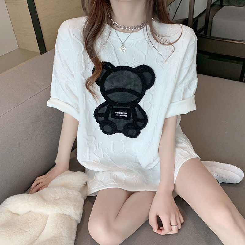 COZOK Áo Thun Tay Ngắn Dáng Rộng In Hình Gấu Dễ Phối Đồ Thời Trang Trẻ Trung