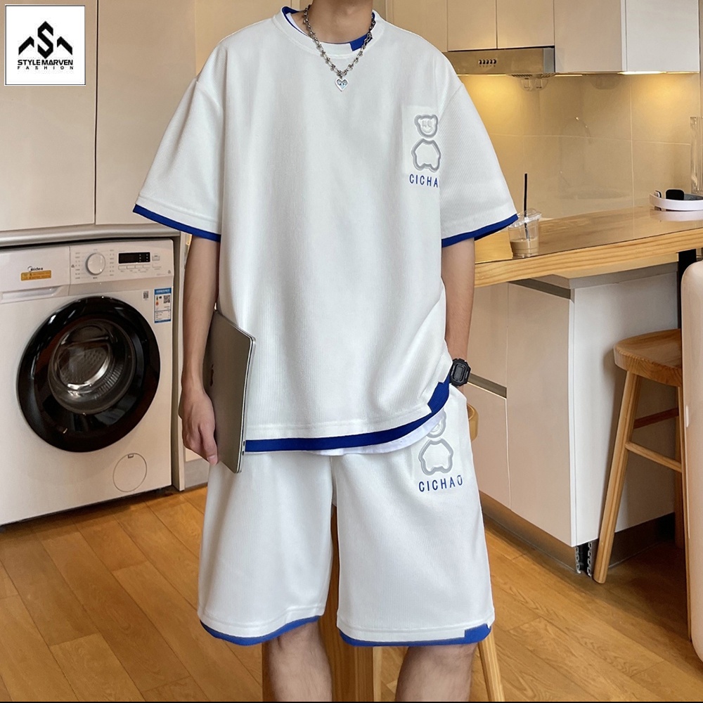 Bộ đồ nam stick gấu CICHAO STYLE MARVEN áo thun nam và quần shorts đùi - SET NAM 211