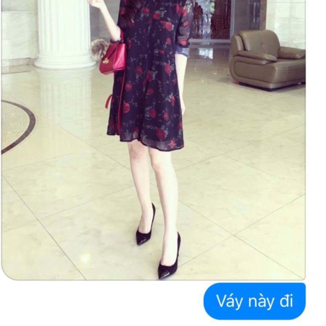 Váy suông hoa đen thiết kế.
