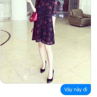 Váy suông hoa đen thiết kế.