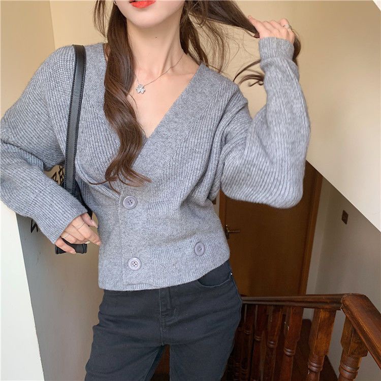 Áo Sweater Dệt Kim Cổ Chữ V Dáng Rộng Thiết Kế Mới Đơn Giản Thời Trang Mù