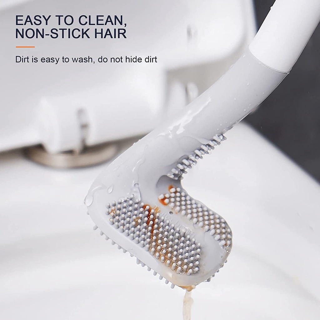 1 Bộ Bàn Chải Vệ Sinh Toilet Bằng Silicone Tay Cầm Dài Có Thể Uốn Cong Tiện Dụng