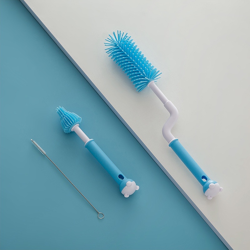 Cọ rửa bình silicon cao cấp 3 chi tiết [cọ bình, cọ núm ti và cọ ống hút]