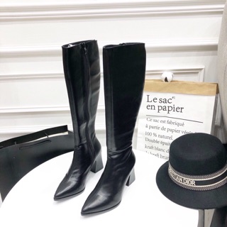 Boot đùi mũi nhọn gót vuông