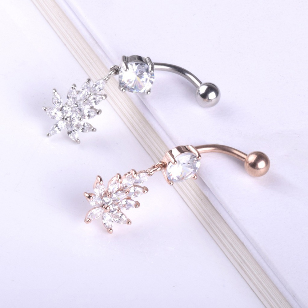 Khuyên Rốn Mặt Hình Lá Đính Đá Nhân Tạo Thời Trang