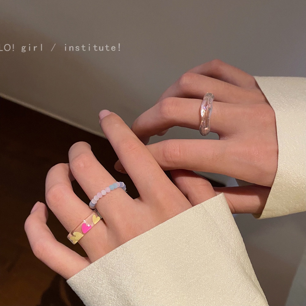 Set 3 Nhẫn Nhựa Hình Trái Tim Phong Cách Hàn Quốc Dành Cho Nữ