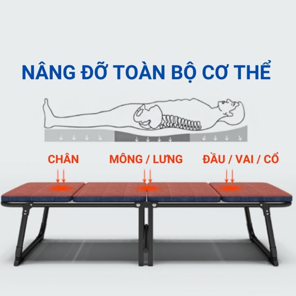 Giường Gấp Văn Phòng Gấp Gọn Đa Năng Cao Cấp Giường Xếp Thông Minh Có Bánh Xe Di Chuyển và Đệm Khung Thép Sơn Tĩnh Điện