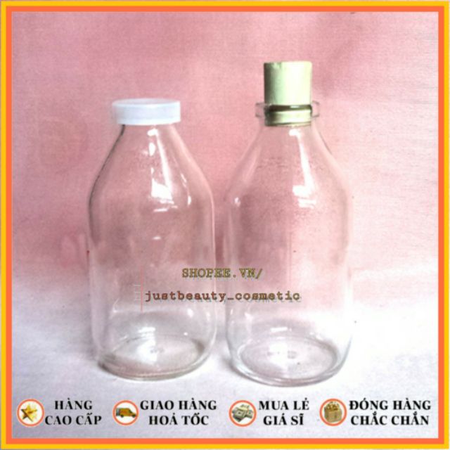 CHAI LỌ THỦY TINH NẮP GỖ NẮP NHỰA NÚT BẦN 300ml TRÒN TRONG SUỐT đựng nước uống