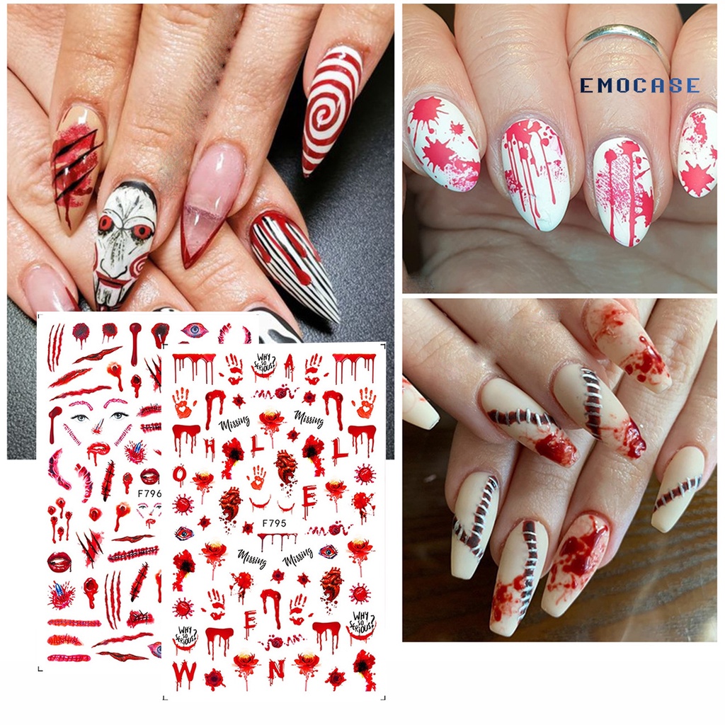 Bộ 2 Miếng Dán Móng Tay Hình Đôi Mắt Máu Đỏ Kinh Dị DIY