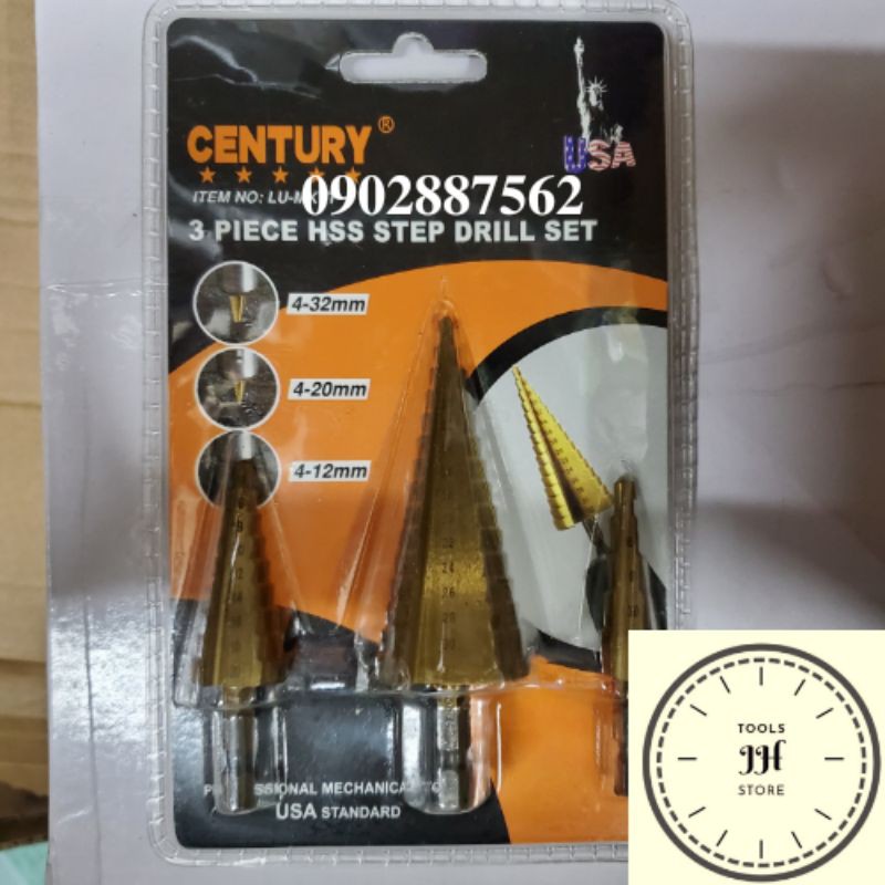 bộ 3 mũi khoan tháp, nhôm, kính century (4 - 32mm)