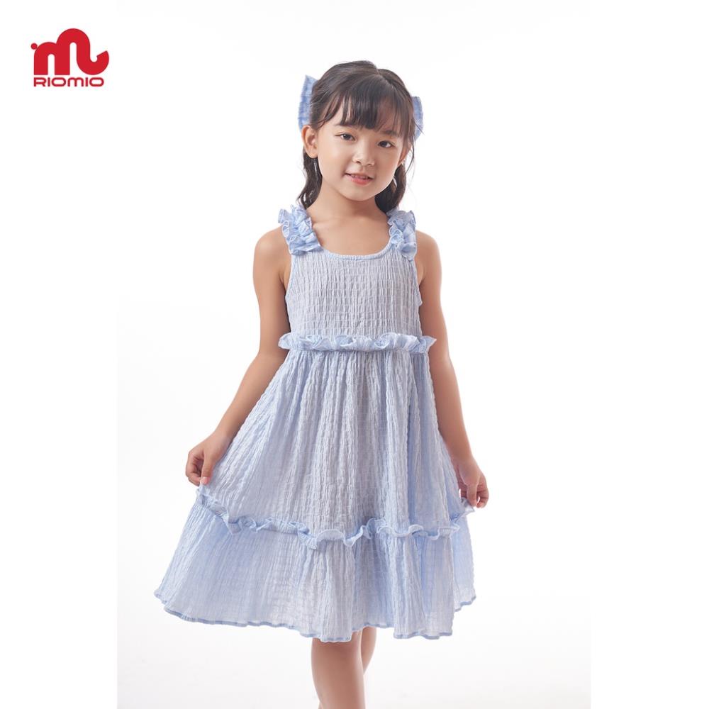 Đầm bé gái RIOMIO váy 2 dây công chúa xinh đẹp cho trẻ em 3,4,5,6,7,8,9,10,11 tuổi 2 màu hồng xanh xếp bèo - RV111