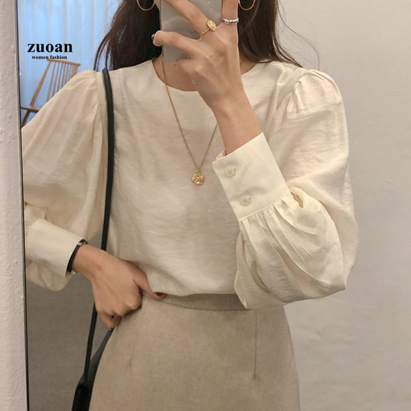 Áo SUXI chất liệu chiffon dài tay cổ tròn dáng rộng thời trang