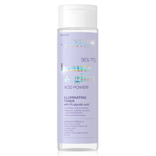 Nước hoa hồng Eveline Beauty &amp; Glow làm sáng da Glycolic axit 200ML