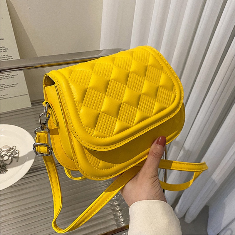 Túi Đeo Chéo Bằng Da PU In Họa Tiết Caro Phối Dây Xích Thời Trang Cho Nữ