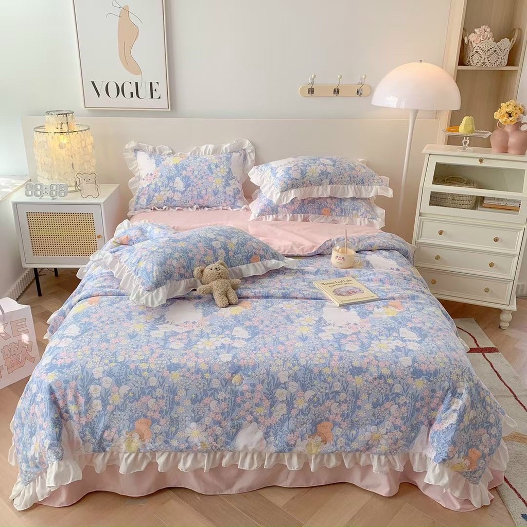Bộ chăn ga gối cotton đũi Nhật, Sét 4 món chăn ga bèo mền trần hè thoáng mát mềm mại