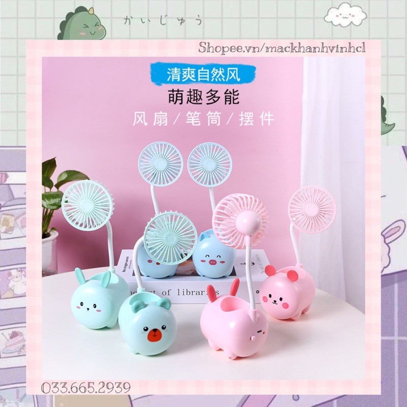 Quạt Mini Tích Điện Để Bàn Tiện Lợi Pin Khoẻ, Quạt Mạnh Hình Thú Dễ Thương