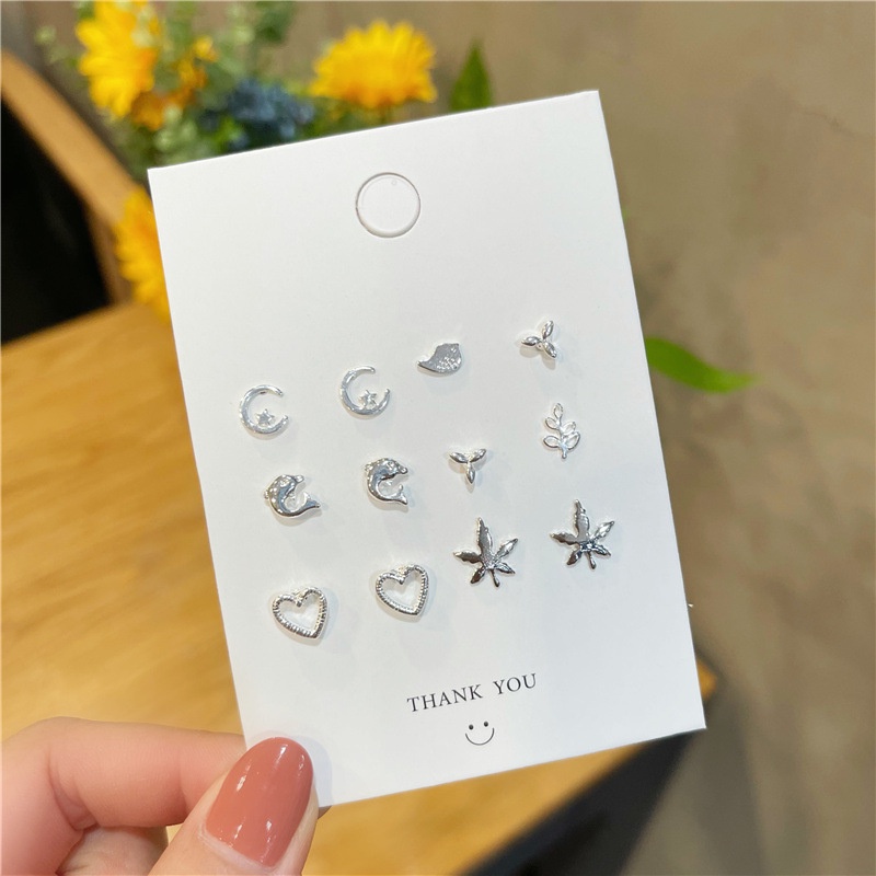 Set 6 khuyên tai bạc đơn giản thời trang cho nữ