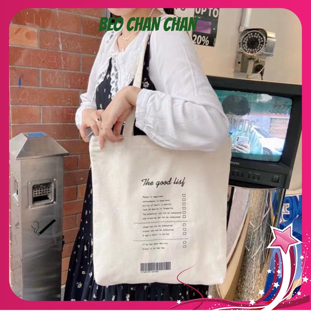 TÚI TOTE VẢI VINTAGE TRẮNG NGÀ , TÚI TOTE CANVAS ULZZANG THE GOOD LIST