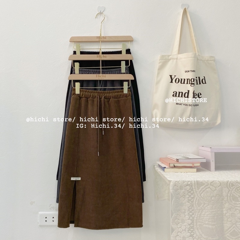 chân váy midi len nhung tăm mac xẻ trước ẢNH THẬT VIDEO hichi | BigBuy360 - bigbuy360.vn