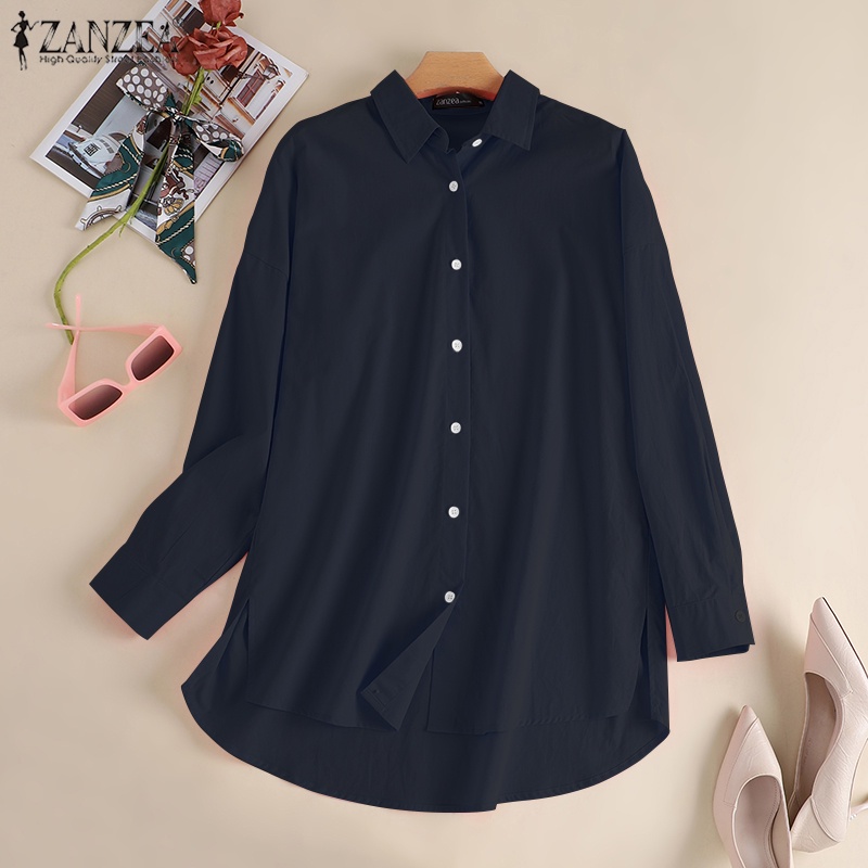 Áo sơ mi ZANZEA dài tay form rộng xẻ tà phong cách đường phố thời trang