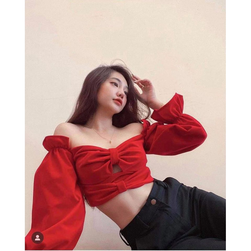 ÁO ĐỎ RỚT VAI NƠ NGỰC - SCARLET TOP