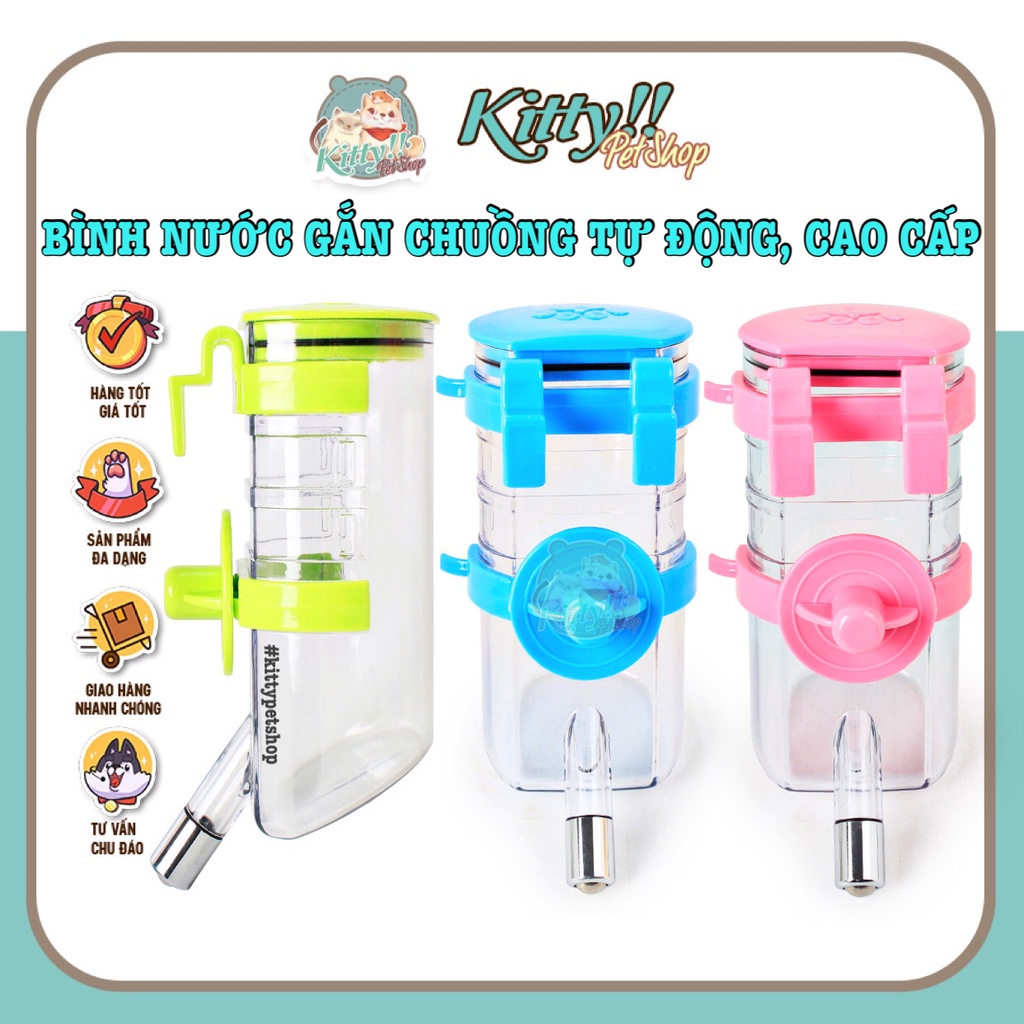 Bình nước cấp nước tự động gắn chuồng cao cấp 350ml dành cho thú cưng: chó, mèo, thỏ, bọ...Kitty Pet Shop