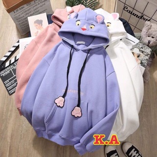 Áo hoodie nỉ bông tai gấu mũ thêu_KA