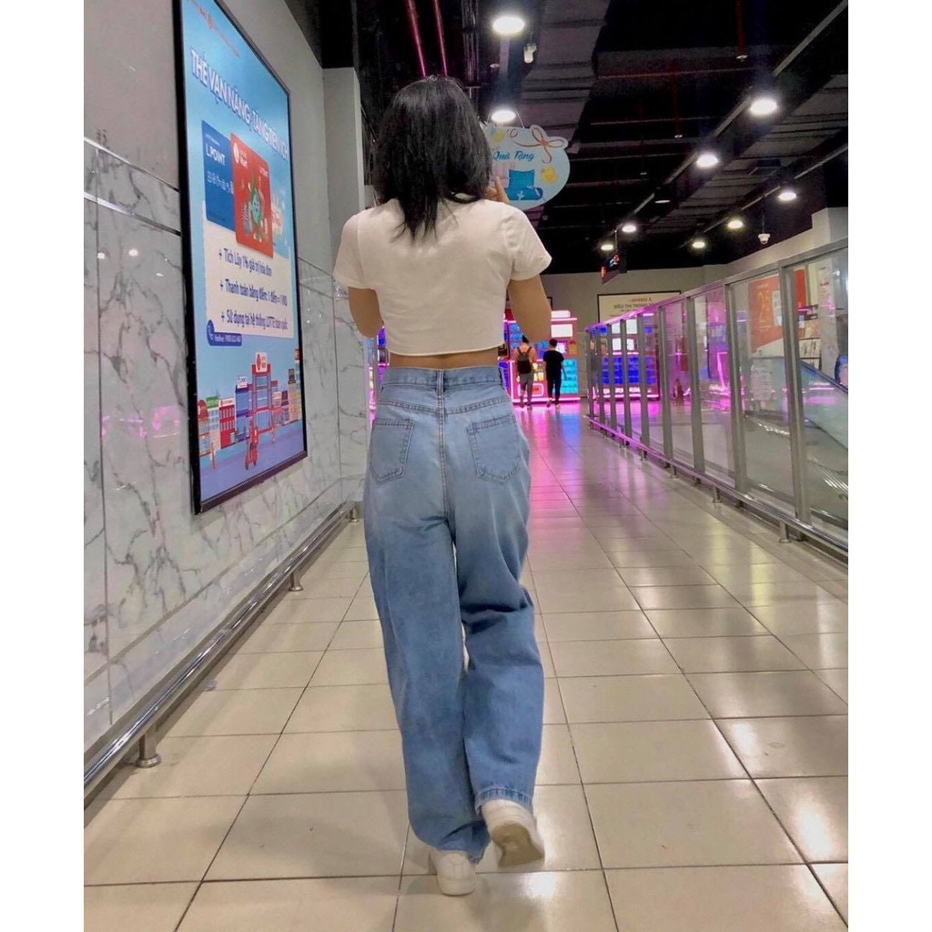 Quần jean nữ ống rộng - Quần bò loang lưng cao ống đứng cạp cao ống suông cao cấp giá rẻ đẹp