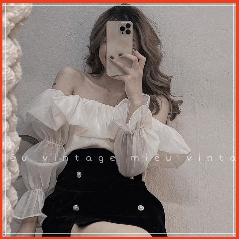 [ FreeShip ] Set áo tơ trễ vai chân váy cúc ngọc tiểu thư kèm ảnh thật + video thật Mã SS006 | BigBuy360 - bigbuy360.vn