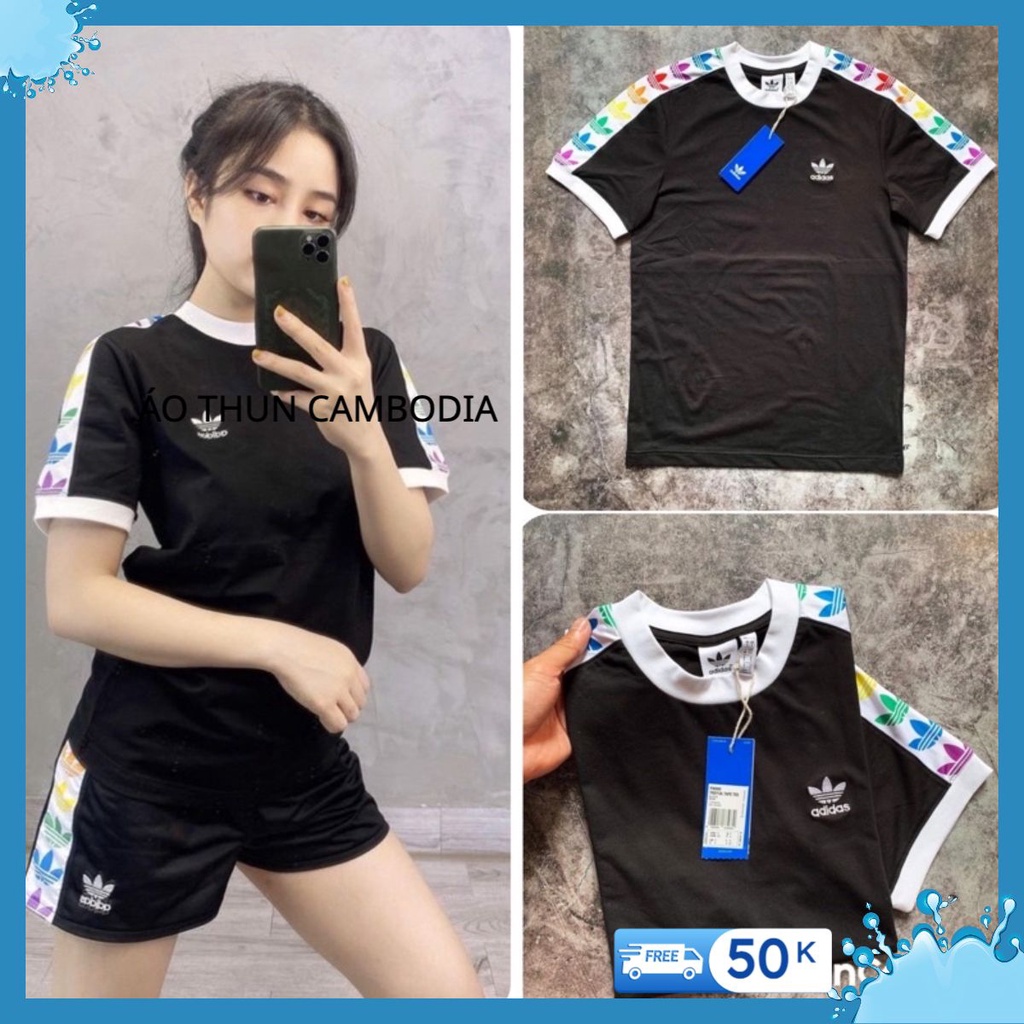 Áo thun Dass nữ logo 7 màu sọc vai logoo thêu ngực