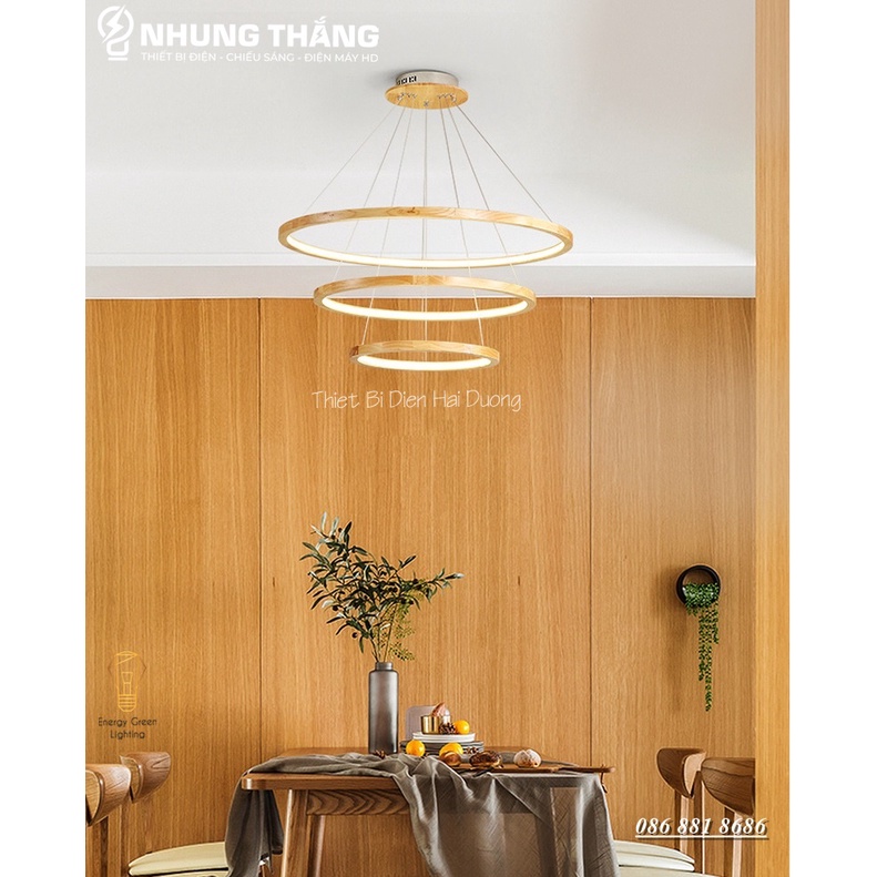 Đèn Thả Trần 3 Vòng Gỗ TBD839 - Gỗ Tự Nhiên Chắc Chắn,Bền Đẹp - Decor Vintage - Trang Trí Phòng Khách,Phòng Ăn