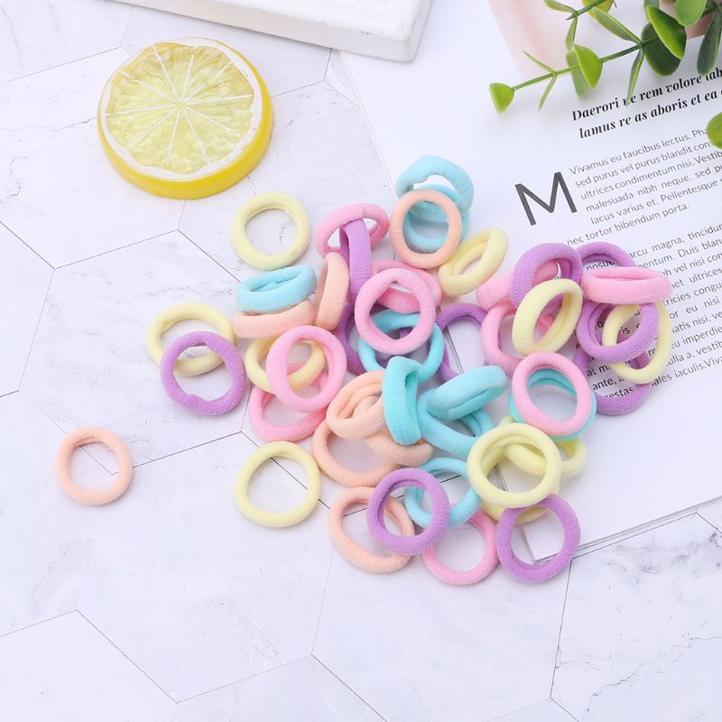 Set 100 dây nylon mềm buộc tóc đuôi ngựa màu sắc kẹo ngọt xinh xắn cho bé gái