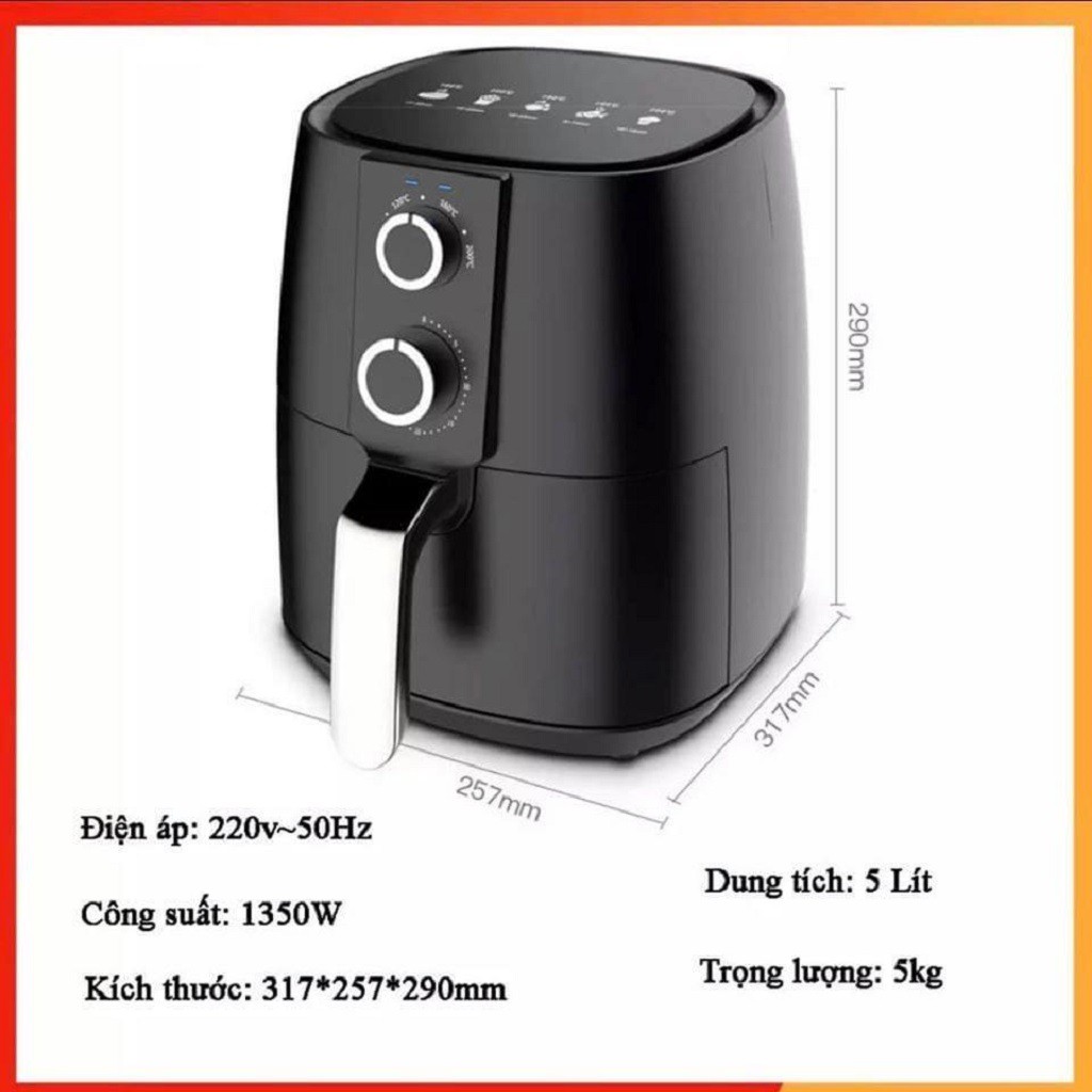 BẢO HÀNH 1 NĂM - Nồi chiên không dầu Chính hãng CAMEL Dung tích 5L Màu đen - BẾP NƯỚNG