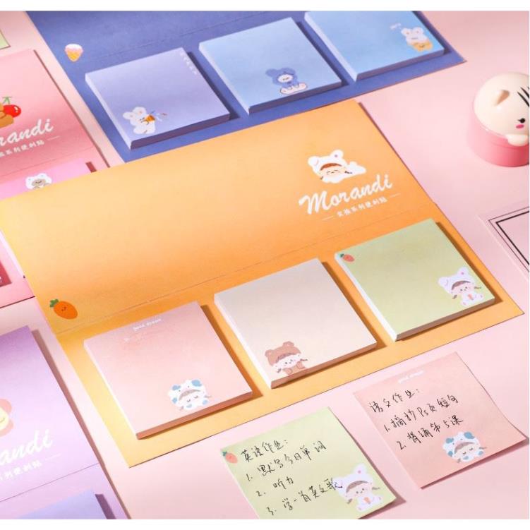 Set 3 tập giấy note Morandi gấu cute H180