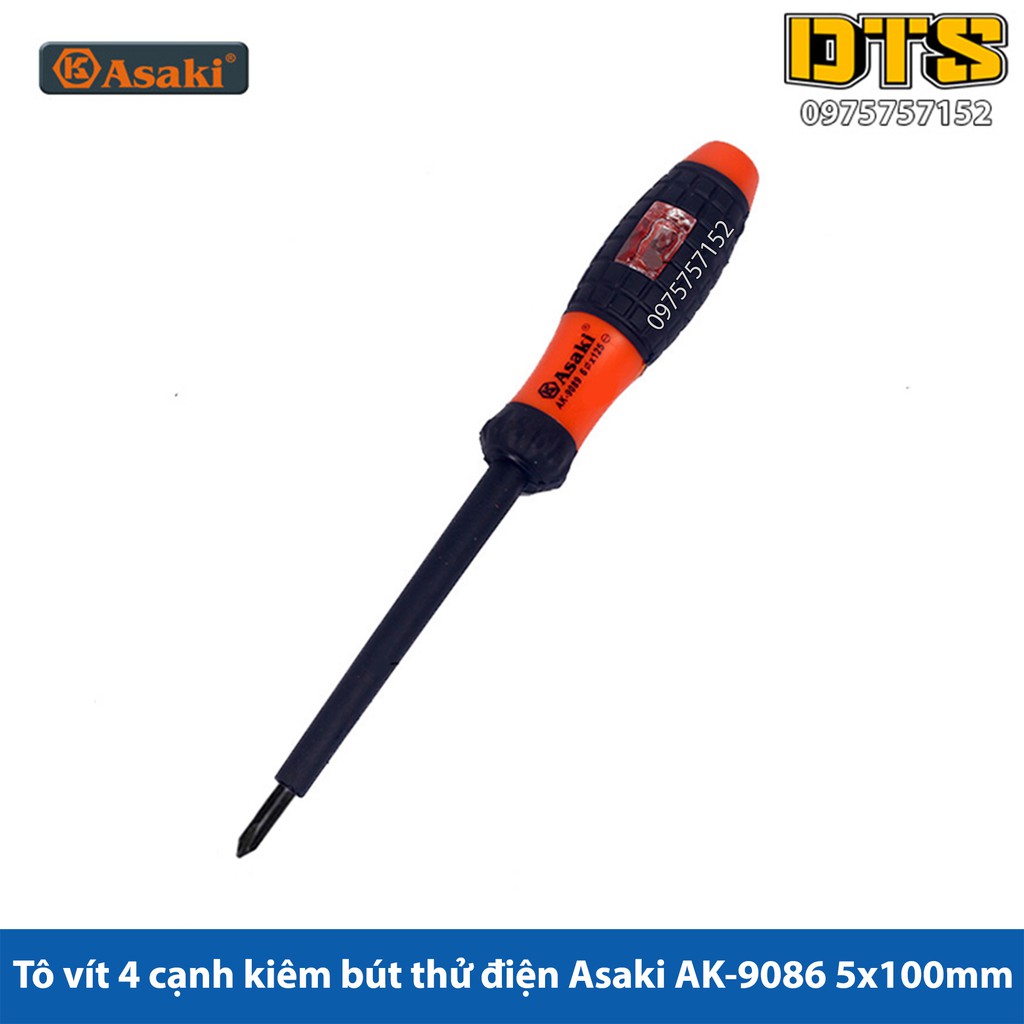 Tô vít 4 cạnh kiêm bút thử điện Asaki AK-9086 5x100mm