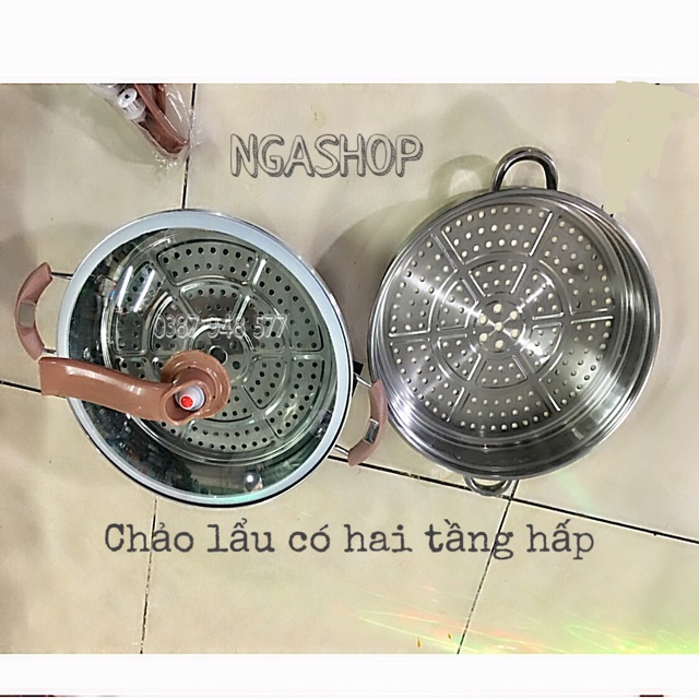 NỒI LẨU , CHẢO LẨU ĐIỆN ĐA NĂNG OSAKA  7903S TRÒN LÒNG CHẢO ĐEN VÂN ĐÁ VỚI HAI TẦNG XỬNG HẤP