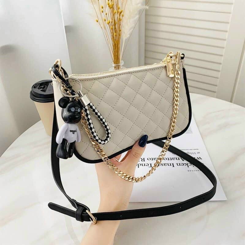 Túi xách nữ kẹp nách hàn quốc kèm móc gấu❣️Freeship❣️