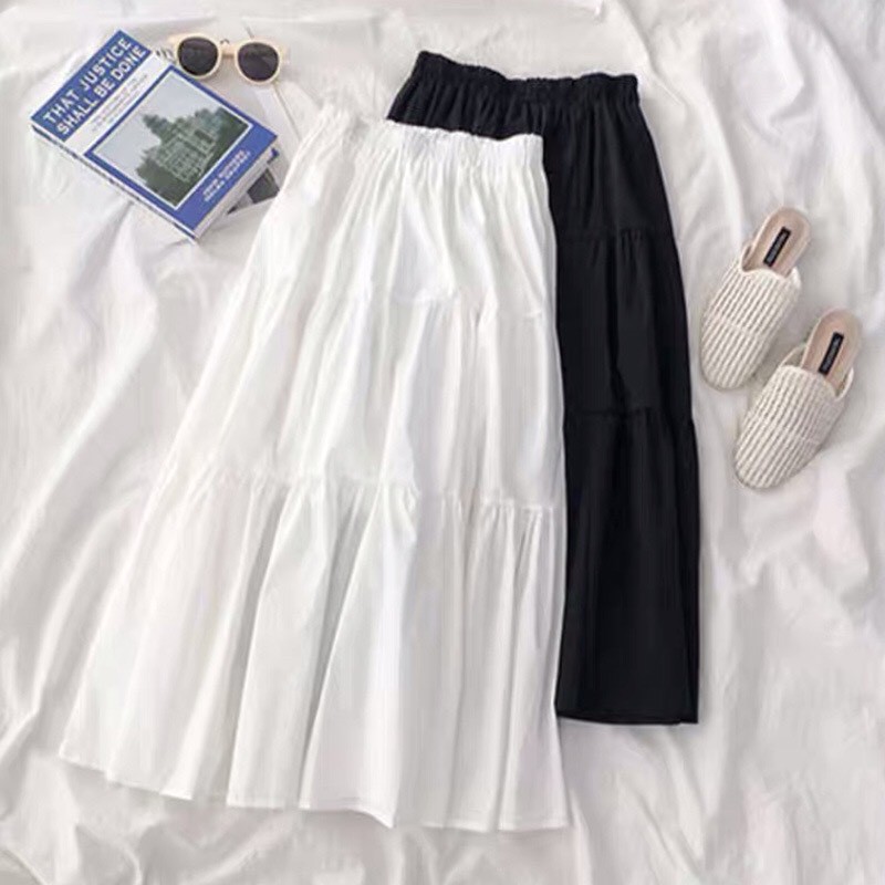 Chân váy Ulzzang 2 lớp 3 tầng dáng dài xòe nữ đen trắng, chân váy hàn quốc