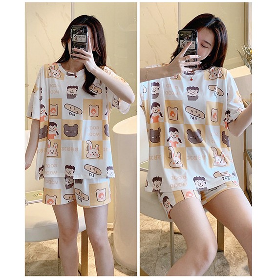 Đồ Bộ Nữ Tay Cộc Quần Cộc, Đồ Mặc Nhà Chất Thun Sữa Đủ Màu Đủ Size Hoạ Tiết Đa Dạng