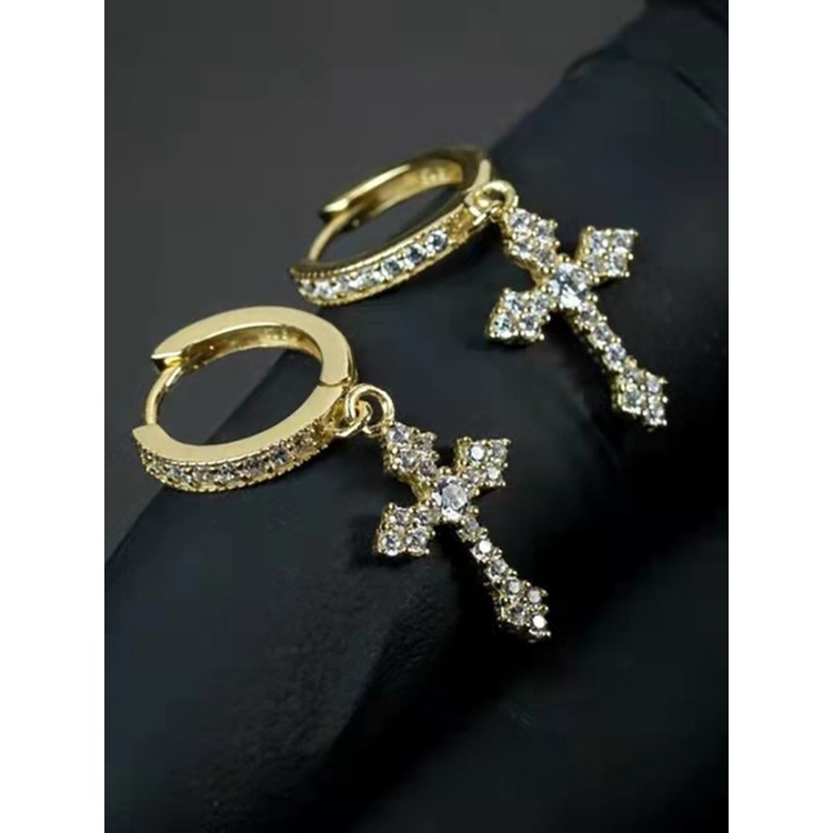 Bông Tai Hình Thánh Giá Đính Đá Zircon Phong Cách Hip Hop Thời Trang Cho Nam Và Nữ| Jp5