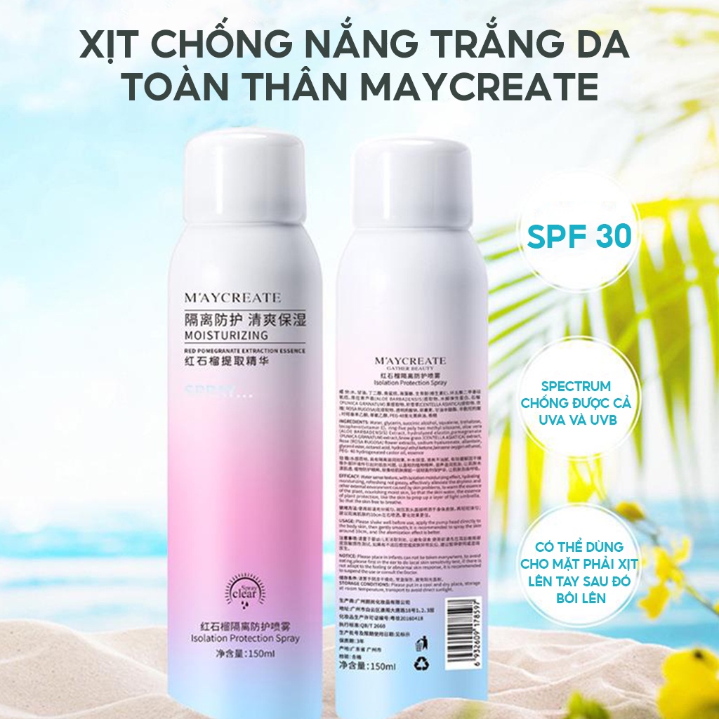 Xịt chống nắng body trắng da Maycreate nâng tone da body dạng xịt phun sương – Beauty at home