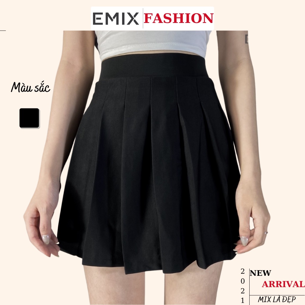 Chân váy xếp ly EMIX (màu đen), dáng ngắn, dập ly đều, CÓ LÓT TRONG, chất umi mềm nhẹ không lộ