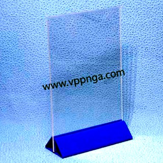 [MUA SỈ GIẢM 10%] Kệ đựng Menu bằng mica đứng, khổ giấy A5 đế xanh (014918) (1 cái)